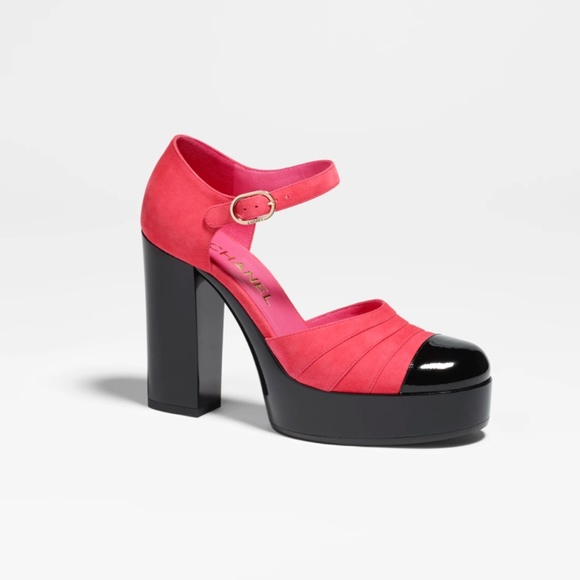 CHANEL Mary Janes Platform Heels, Dark Pink & Black - Retail $1300, NIB - Picture 2 of 13